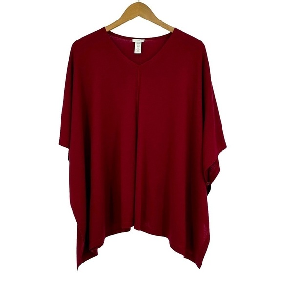 J. Jill Burgundy Merino Wool Blend Lightweight Flowy Poncho One Size Petite - Picture 2 of 7